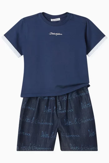 Logo-print Shorts in Cotton-denim