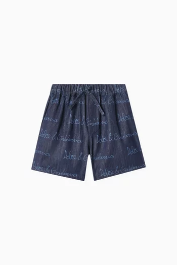 Logo-print Shorts in Cotton-denim