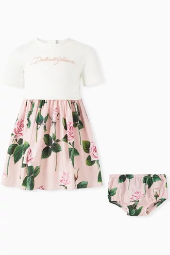 Rose-print T-shirt Dress in Cotton