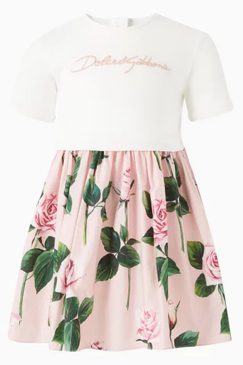 Rose-print T-shirt Dress in Cotton