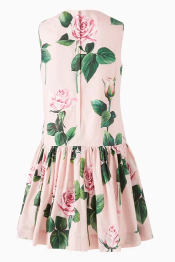 Rose-print Ruffled Dress in Cotton-poplin