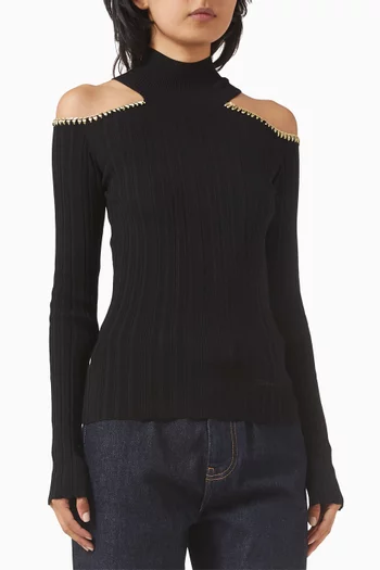 Ribbed Open Shoulder Blouse