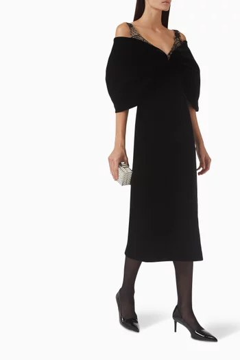 Bow Midi Dress in Velvet