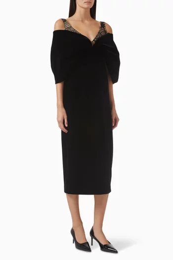 Bow Midi Dress in Velvet