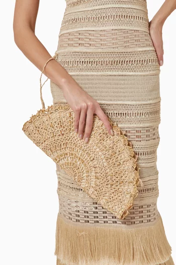 x PatBO Medium Jasmim Half Moon Clutch in Raffia