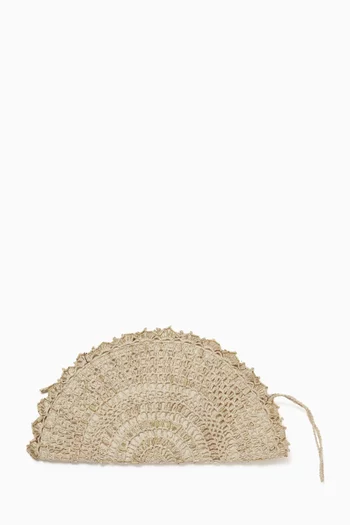 x PatBO Medium Jasmim Half Moon Clutch in Raffia