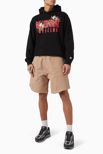 Duck Embroidered Straight Logo Popover Hoodie in Cotton