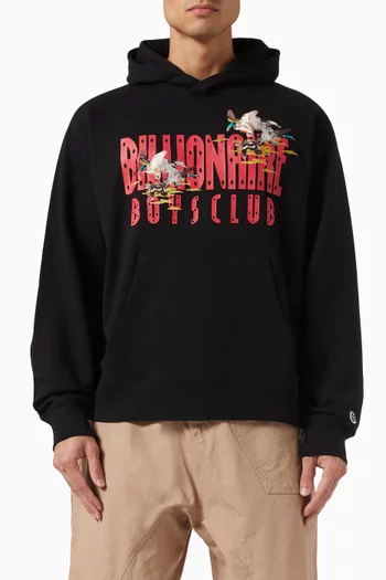 Duck Embroidered Straight Logo Popover Hoodie in Cotton