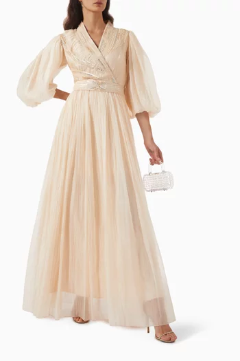 Sequin-embellished Belted Gown
