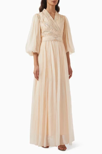 Sequin-embellished Belted Gown