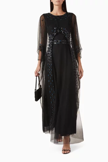 Embellished Sheer-cape Gown