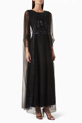 Embellished Sheer-cape Gown