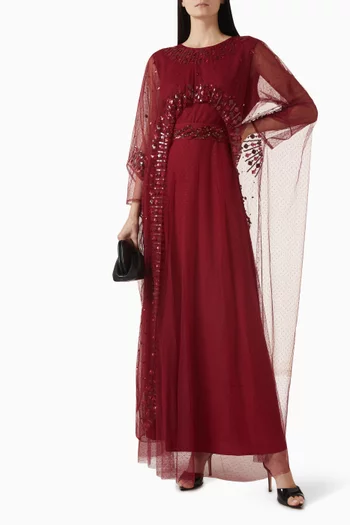 Embellished Sheer-cape Gown
