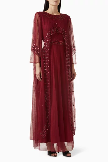 Embellished Sheer-cape Gown