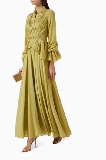 Embellished Pleated Gown