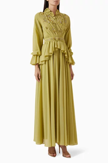 Embellished Pleated Gown