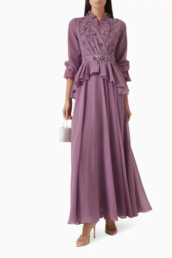 Embellished Pleated Gown