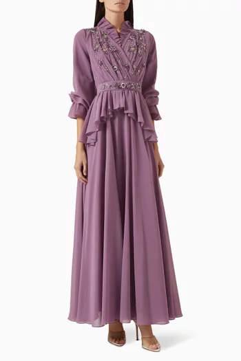 Embellished Pleated Gown