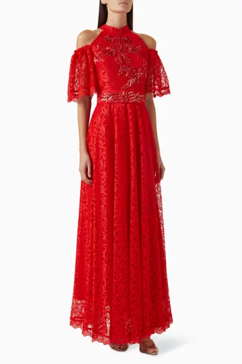 Embellished Belted Maxi Dress