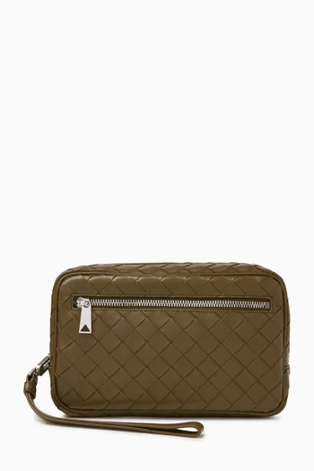 Small Pouch with Wristlet in Intrecciato Leather