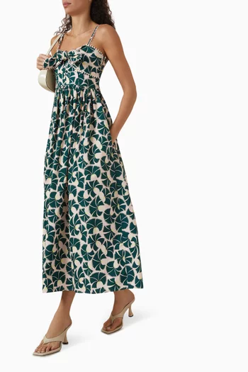 Fan Flower-print Sundress in Cotton Poplin