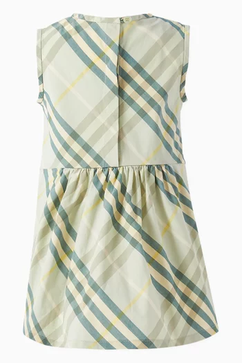 Smocked Check Midi Dress in Cotton-poplin
