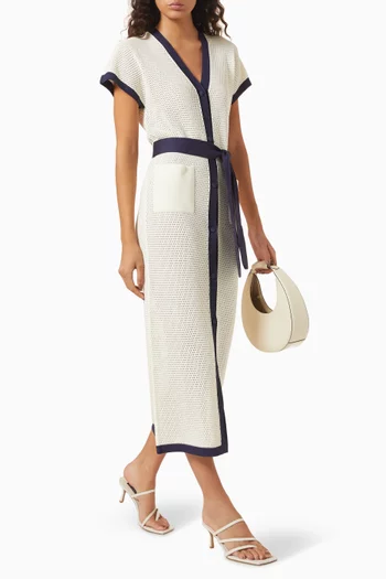 فستان شافير بحزام نسيج قطن