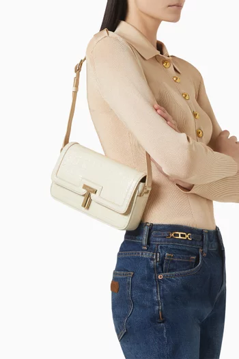 East/West Shoulder Bag in Croc-embossed Leather