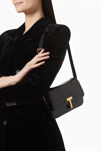 East/West Shoulder Bag in Croc-embossed Leather