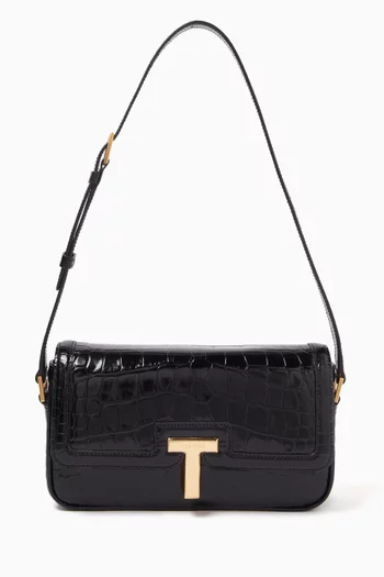 East/West Shoulder Bag in Croc-embossed Leather