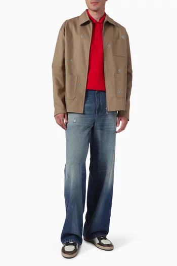 Floral-embroidered Zip Coach Jacket in Cotton-blend