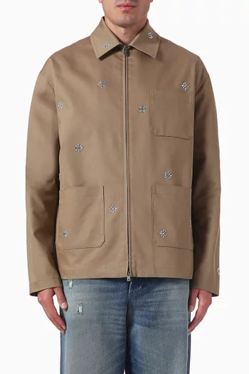 Floral-embroidered Zip Coach Jacket in Cotton-blend