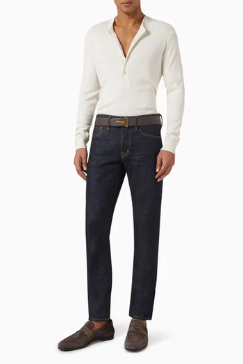 Ribbed Henley Long-sleeve Top in Lyocell-cotton