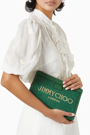 Avenue Logo-embroidered Pouch in Raffia & Leather