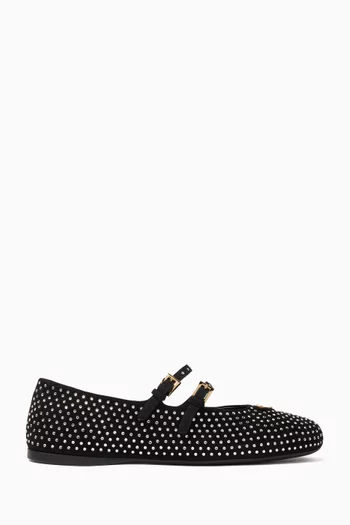 Crystal-embellished Ballet Flats in Suede