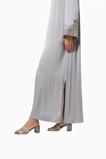 Embroidered Sandals in Laminated Silk
