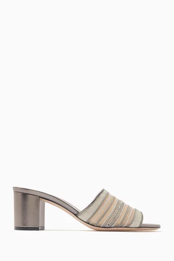 Embroidered Sandals in Laminated Silk