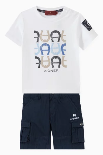 Repeated Graphic Print T-shirt in Cotton