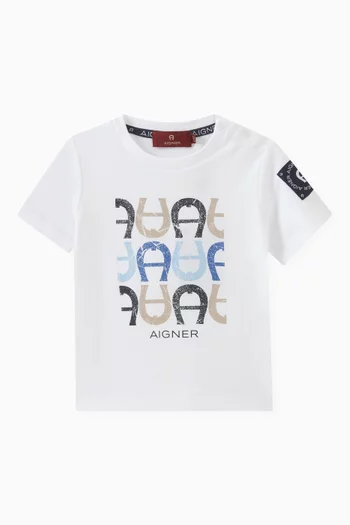 Repeated Graphic Print T-shirt in Cotton
