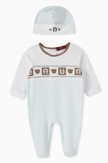 Teddy Logo-print Sleepsuit Set in Cotton