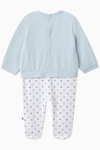 Two-tone Logo-print Sleepsuit in Cotton
