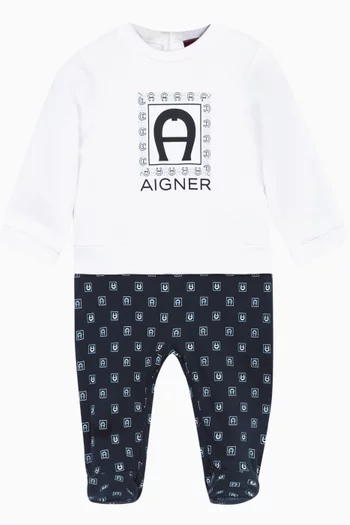 Two-tone Logo Sleepsuit in Cotton