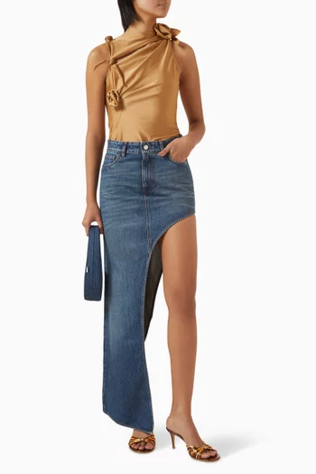 Asymmetric Flower Top in Stretch Nylon