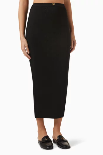 Enamel Triangle Logo Midi Skirt in Ribbed-knit