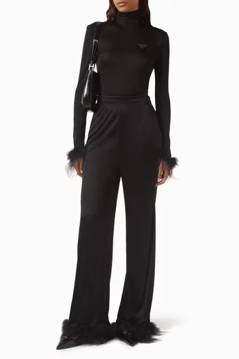Shearling Trim Pants in Satin Jersey