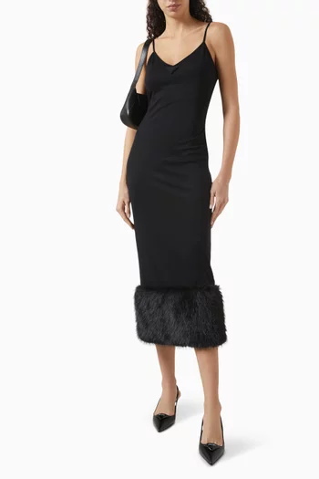 Shearling-hem Midi Dress in Stretch Jersey