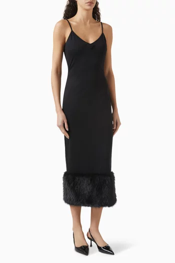 Shearling-hem Midi Dress in Stretch Jersey