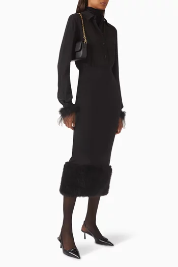 Fur Trim Midi Skirt in Stretch Jersey