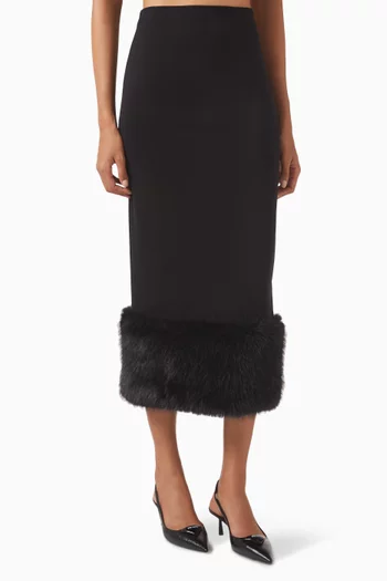 Fur Trim Midi Skirt in Stretch Jersey
