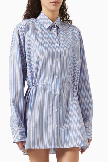 Striped Mini Shirt Dress in Cotton Poplin